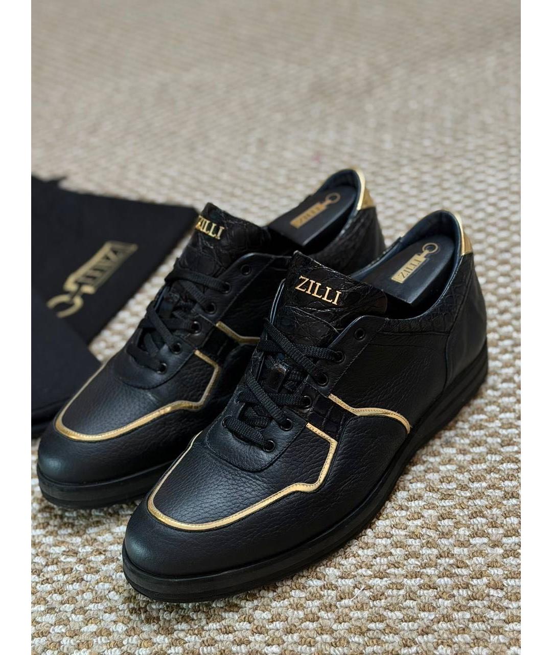 ZILLI Черные кожаные низкие кроссовки / кеды, фото 7