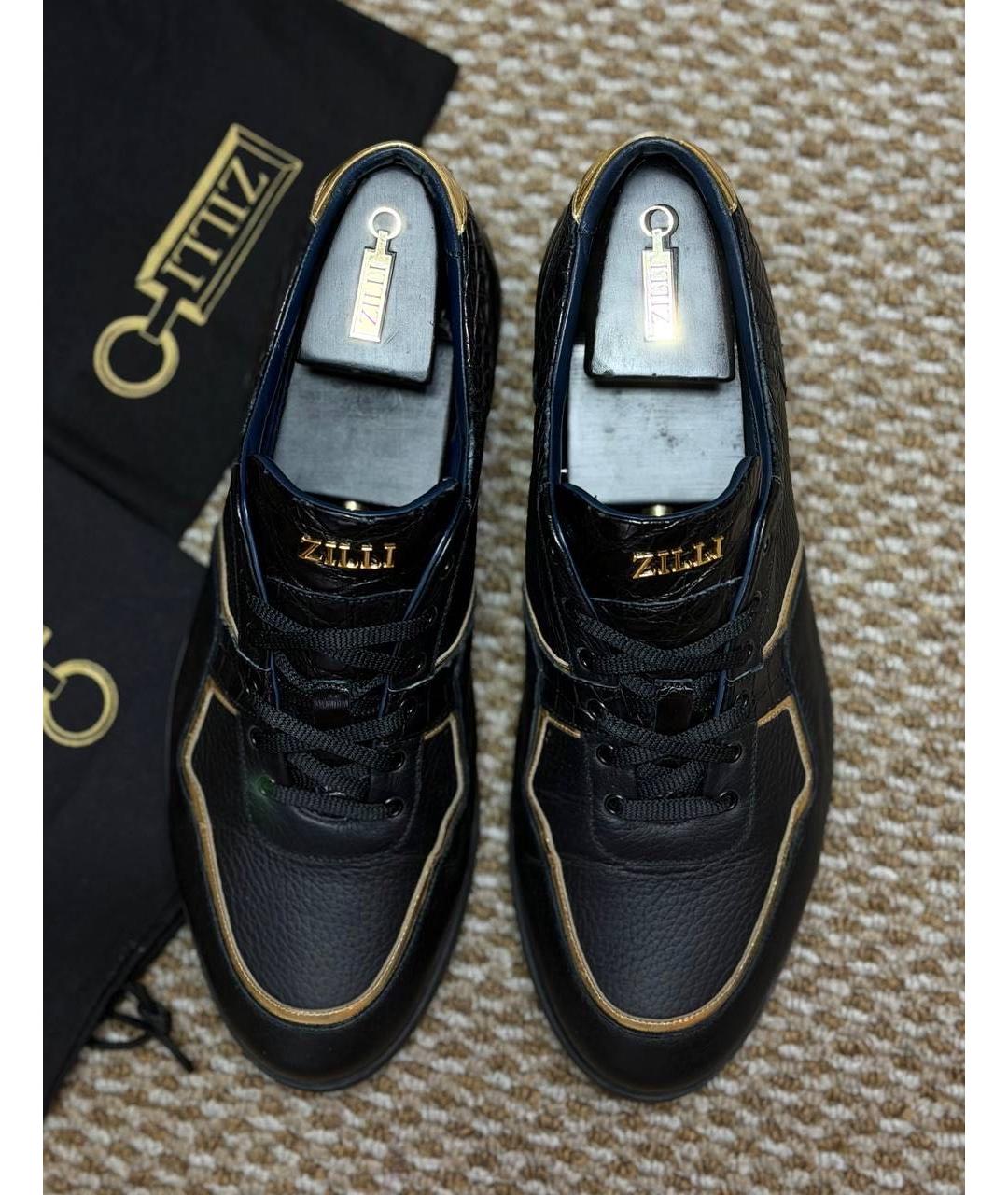 ZILLI Черные кожаные низкие кроссовки / кеды, фото 4