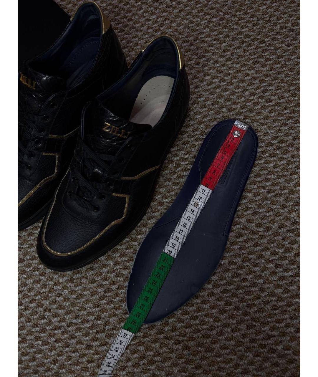 ZILLI Черные кожаные низкие кроссовки / кеды, фото 8