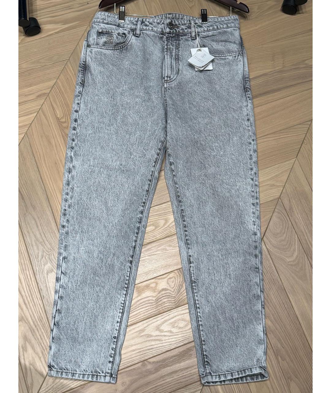 BRUNELLO CUCINELLI Серые хлопковые прямые джинсы, фото 5