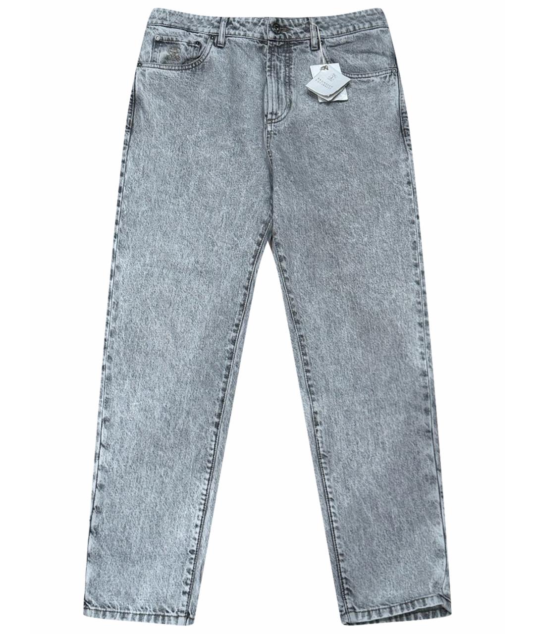 BRUNELLO CUCINELLI Серые хлопковые прямые джинсы, фото 1