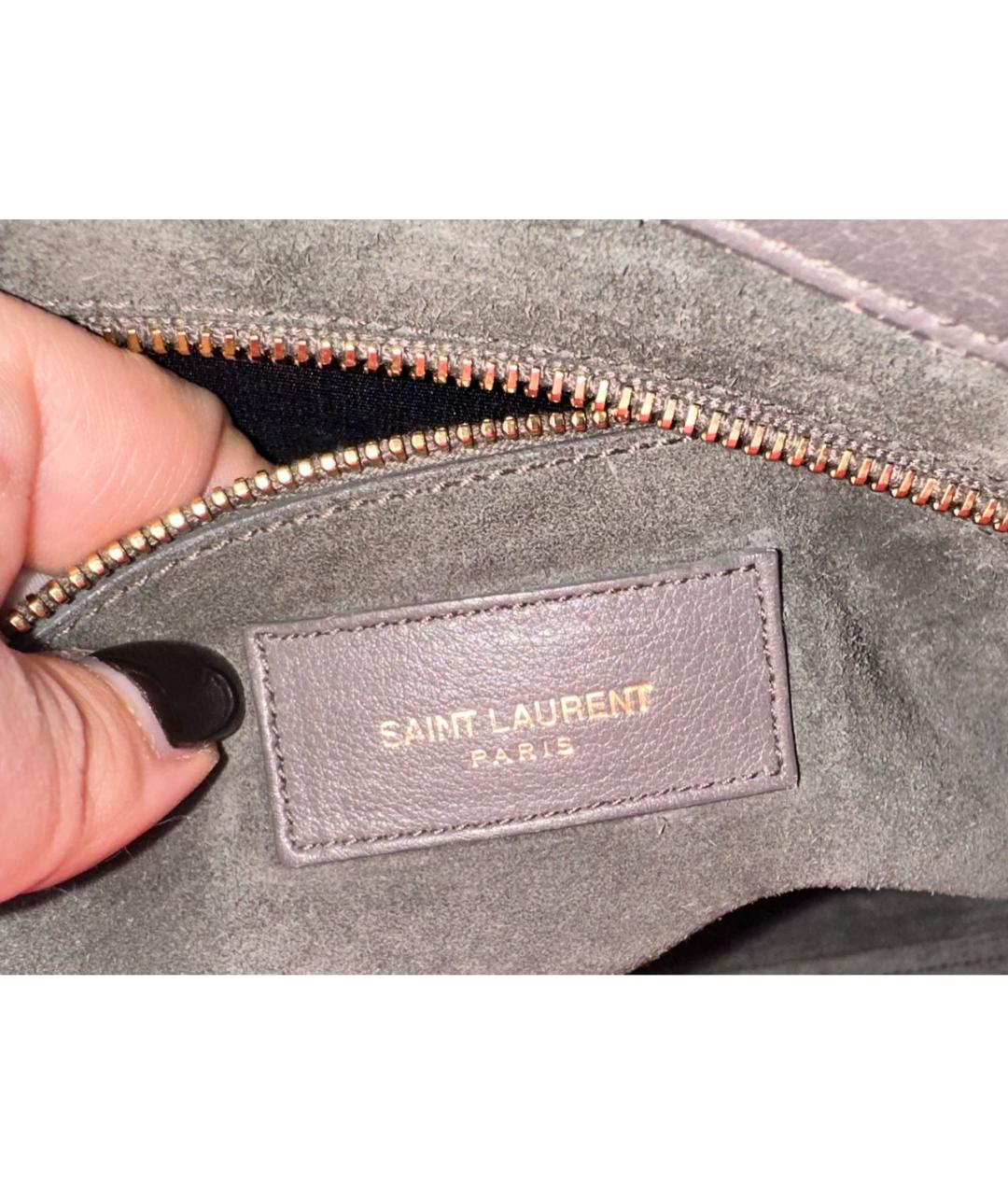 SAINT LAURENT Серая кожаная сумка тоут, фото 6