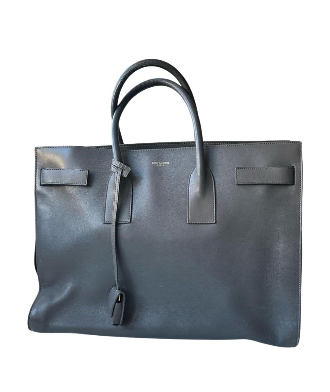 SAINT LAURENT Серая кожаная сумка тоут, фото 1