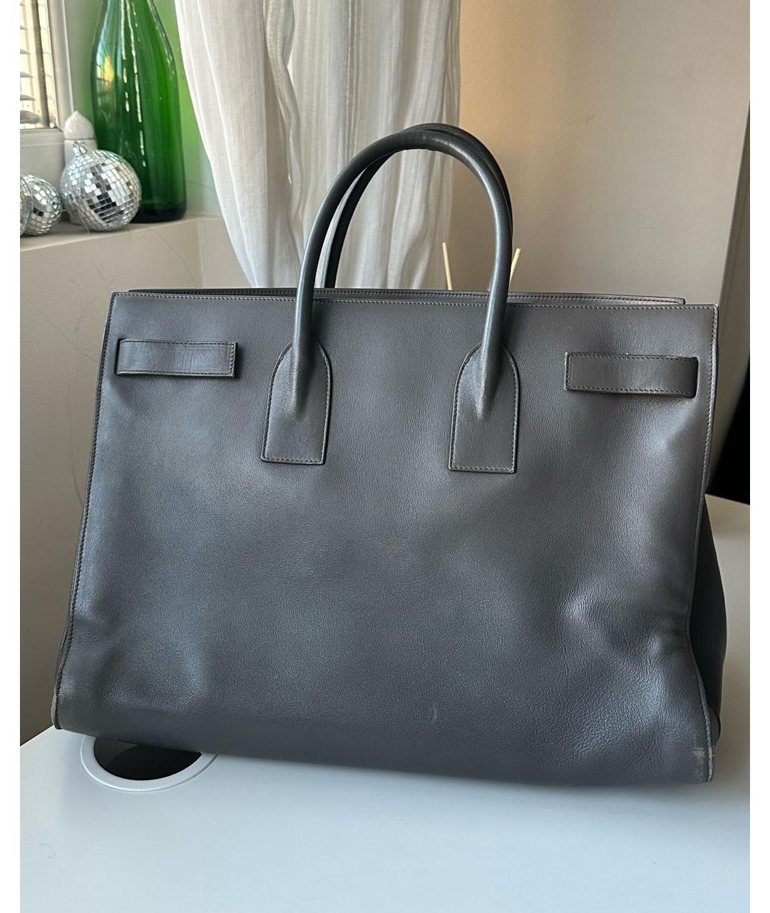 SAINT LAURENT Серая кожаная сумка тоут, фото 2