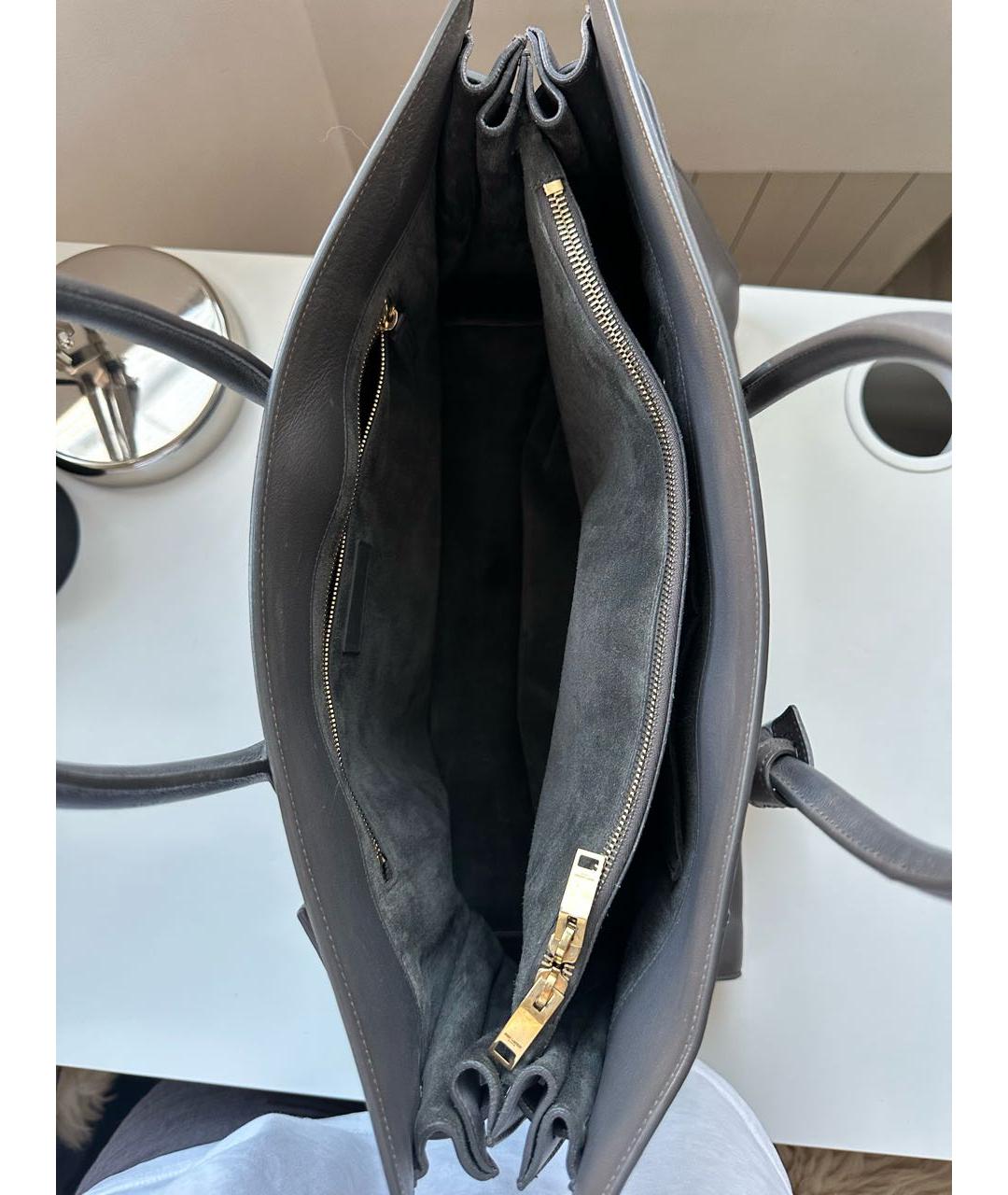 SAINT LAURENT Серая кожаная сумка тоут, фото 3