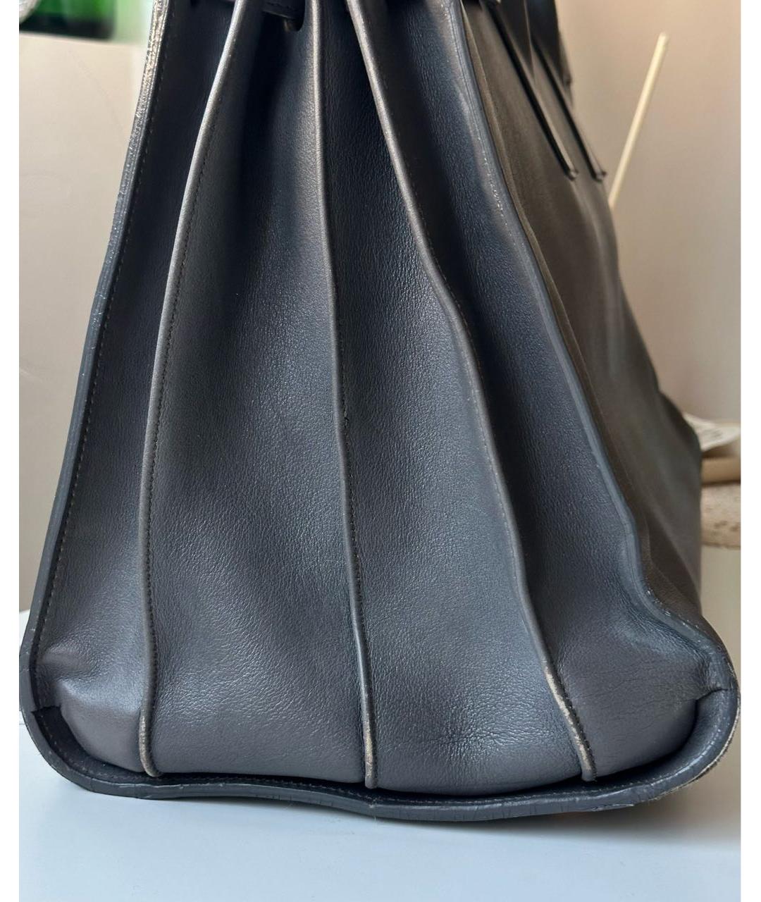 SAINT LAURENT Серая кожаная сумка тоут, фото 8
