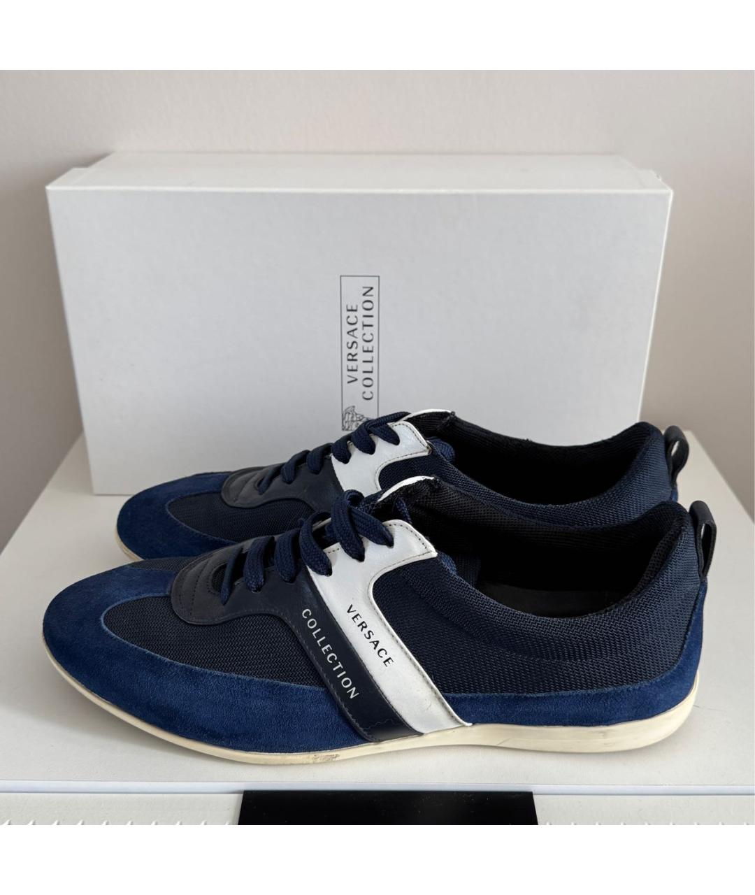 ARMANI COLLEZIONI Темно-синие замшевые низкие кроссовки / кеды, фото 8