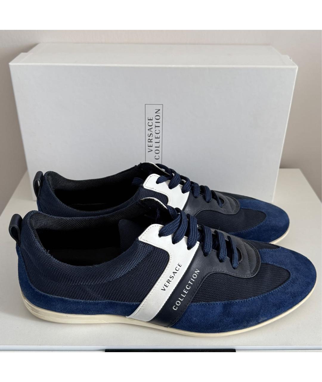 ARMANI COLLEZIONI Темно-синие замшевые низкие кроссовки / кеды, фото 7