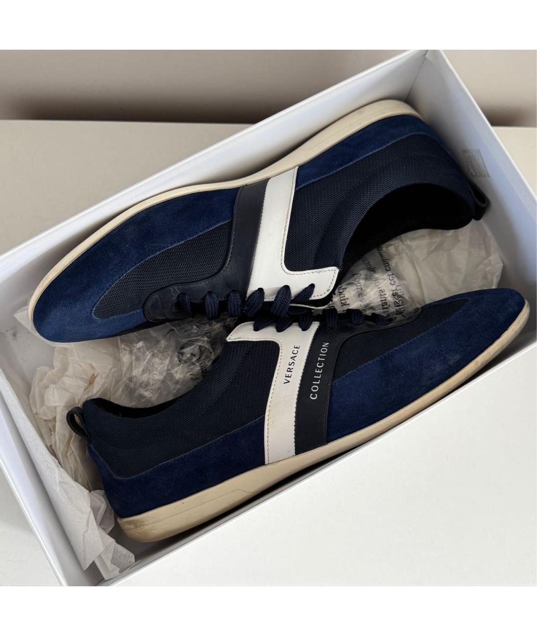 ARMANI COLLEZIONI Темно-синие замшевые низкие кроссовки / кеды, фото 5