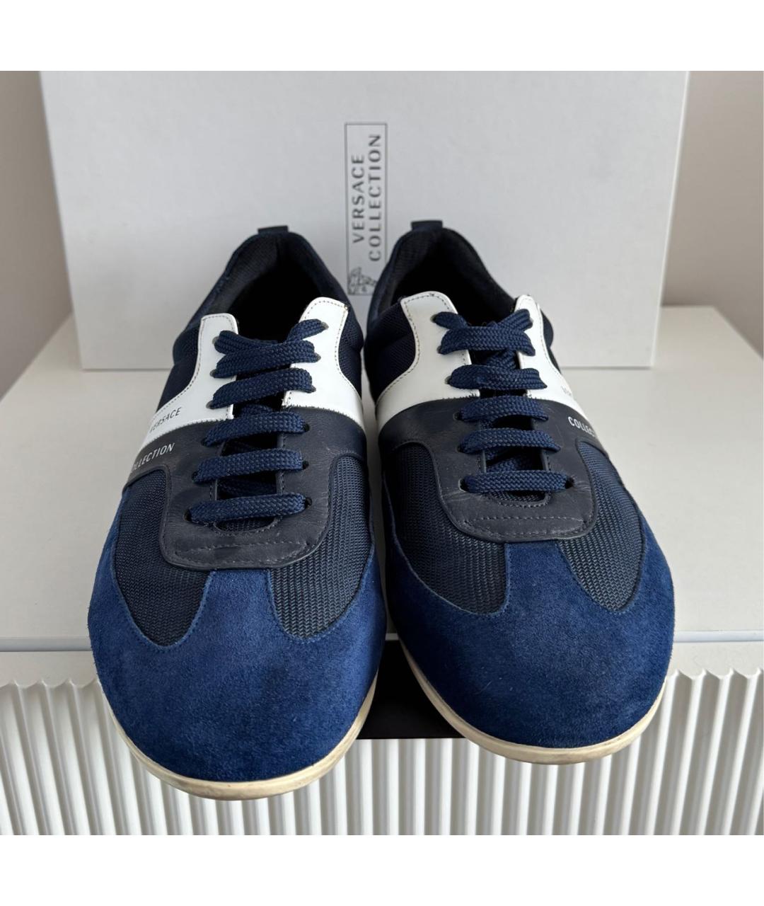 ARMANI COLLEZIONI Темно-синие замшевые низкие кроссовки / кеды, фото 2