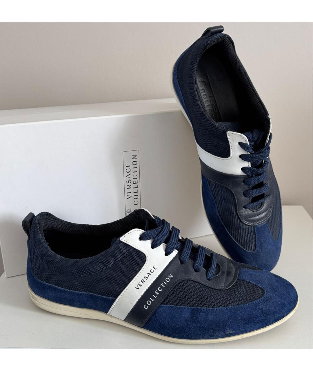 ARMANI COLLEZIONI Темно-синие замшевые низкие кроссовки / кеды, фото 3