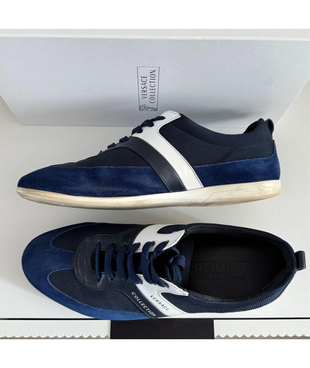 ARMANI COLLEZIONI Темно-синие замшевые низкие кроссовки / кеды, фото 6