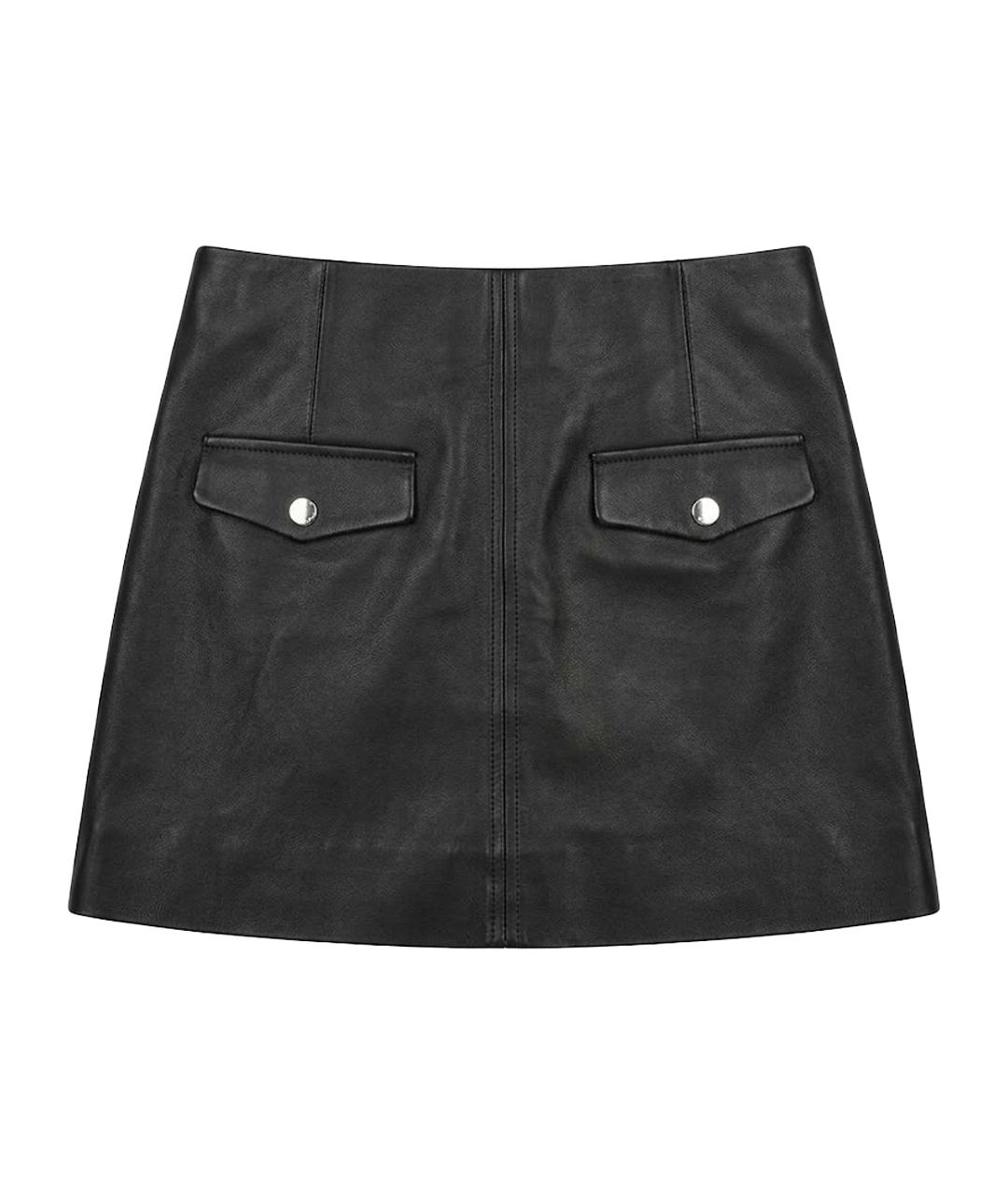 DROME Черная кожаная юбка мини, фото 1