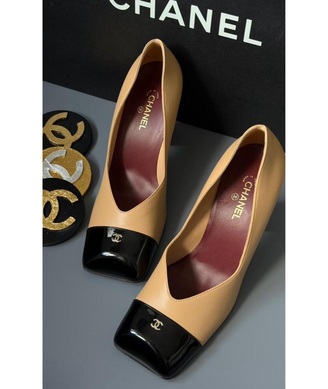 CHANEL Бежевые кожаные туфли, фото 3