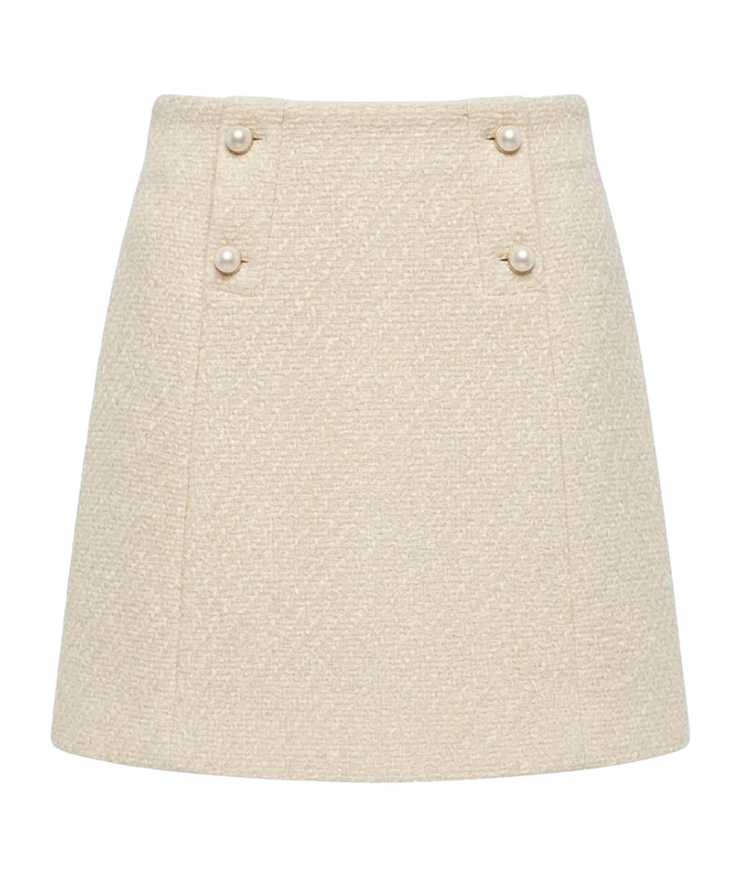 SANDRO Бежевая твидовая юбка мини, фото 1