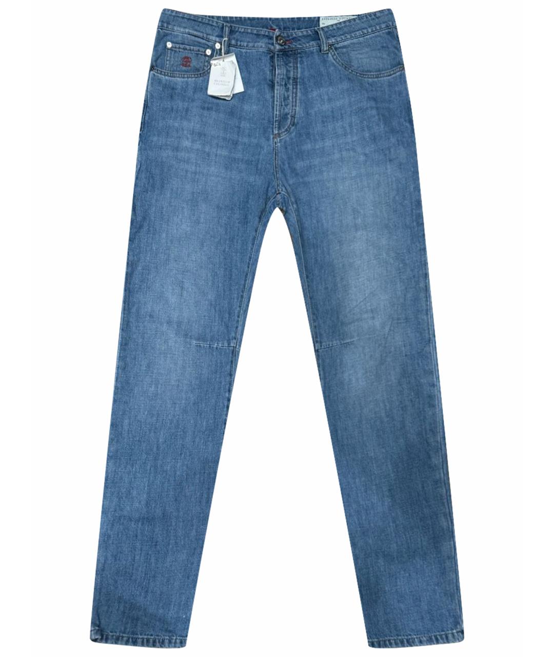 BRUNELLO CUCINELLI Голубые хлопковые прямые джинсы, фото 1