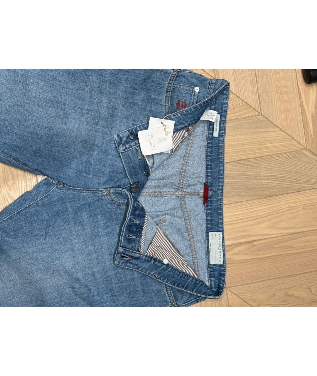 BRUNELLO CUCINELLI Голубые хлопковые прямые джинсы, фото 3