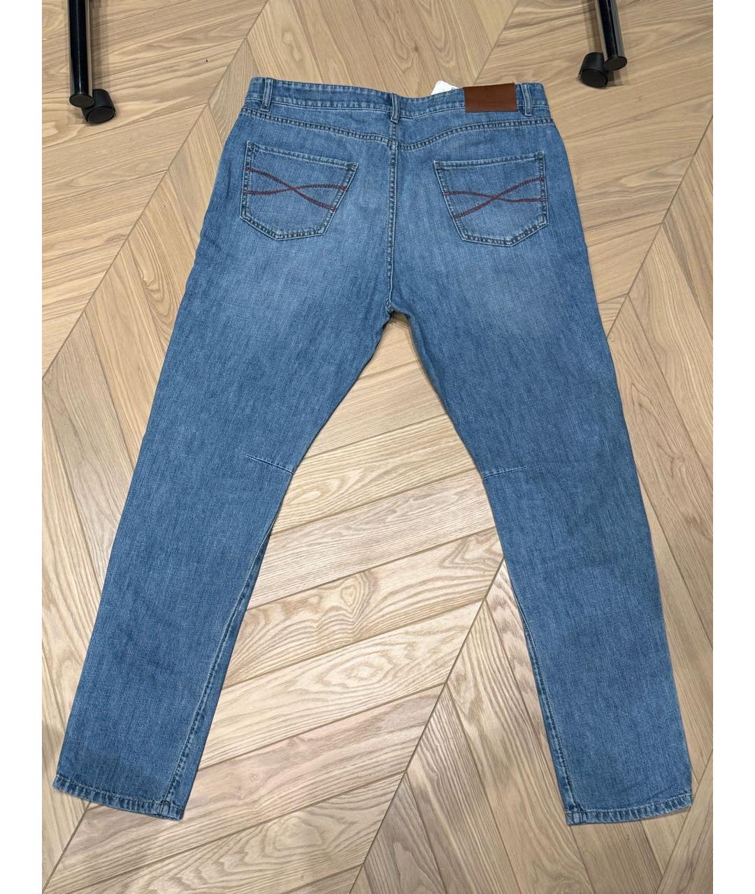 BRUNELLO CUCINELLI Голубые хлопковые прямые джинсы, фото 2