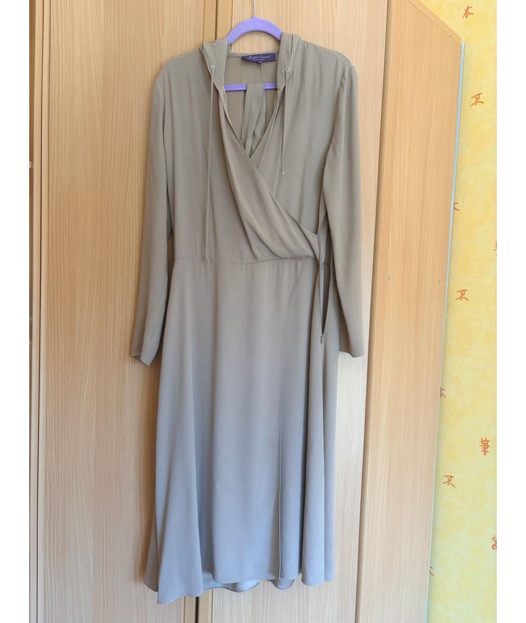 RALPH LAUREN PURPLE LABEL Бежевое вискозное повседневное платье, фото 8