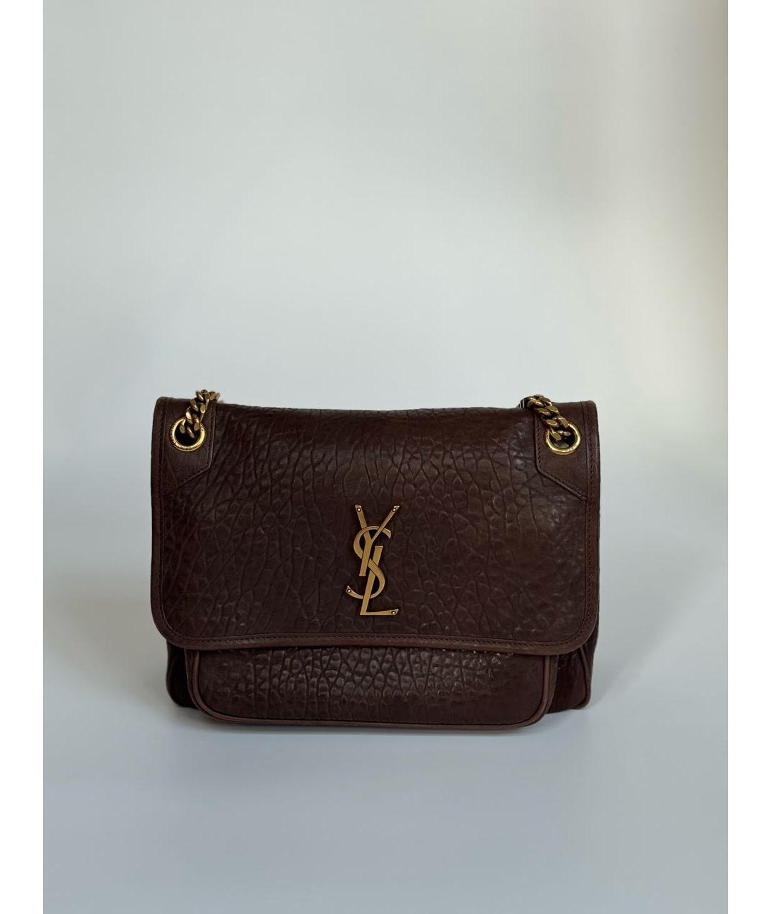 SAINT LAURENT Коричневая кожаная сумка через плечо, фото 9