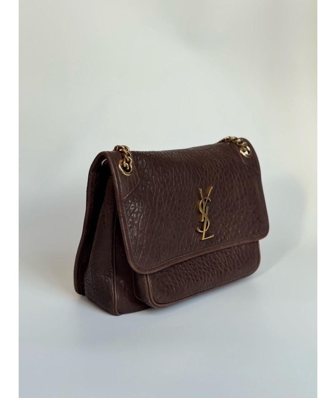 SAINT LAURENT Коричневая кожаная сумка через плечо, фото 2