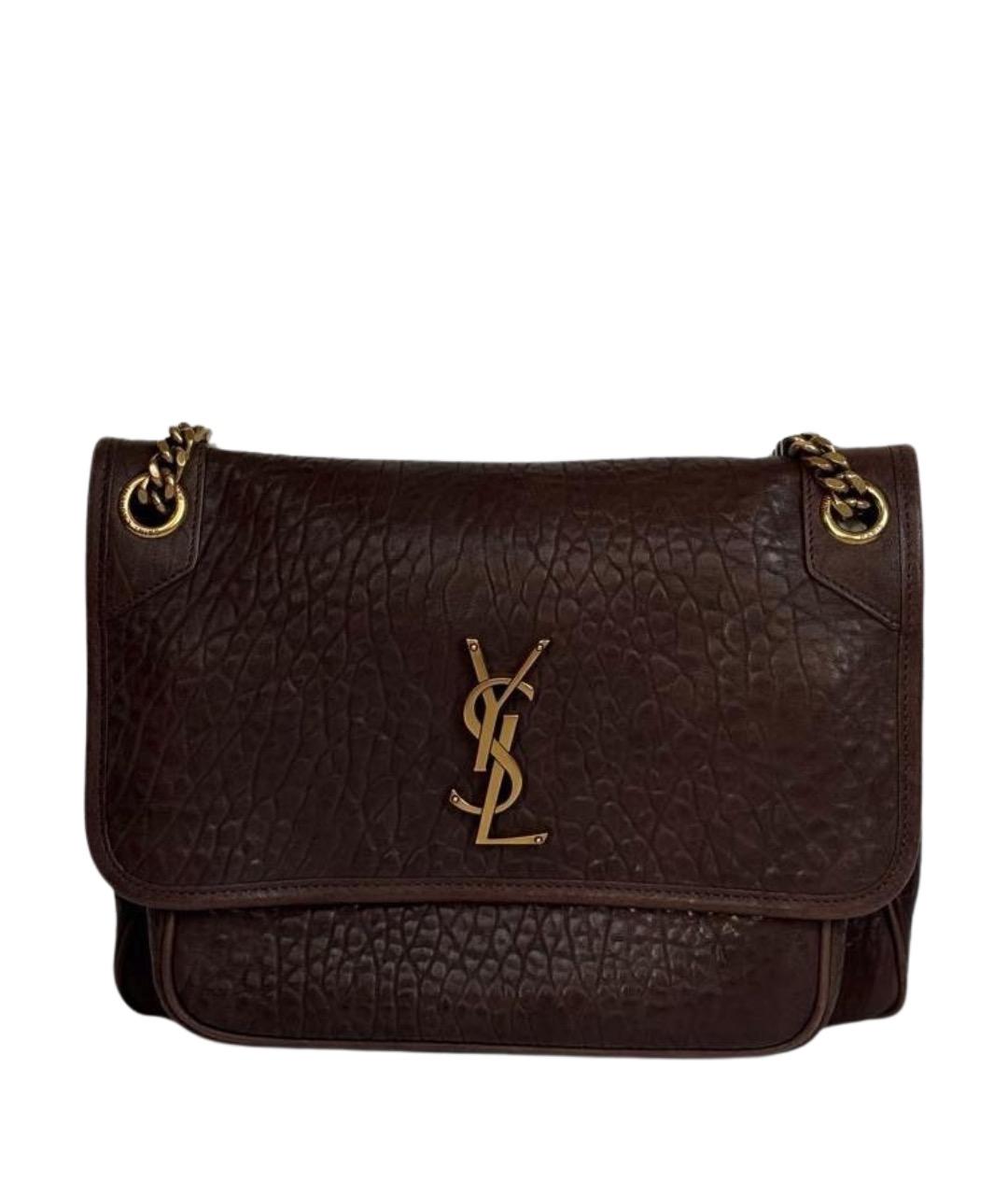 SAINT LAURENT Коричневая кожаная сумка через плечо, фото 1