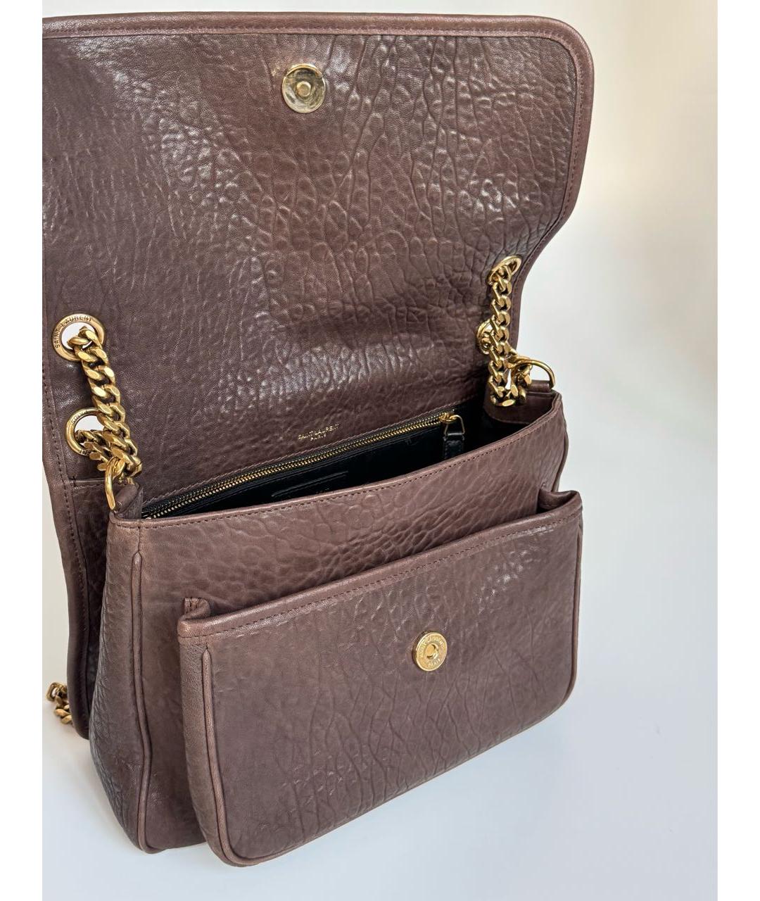 SAINT LAURENT Коричневая кожаная сумка через плечо, фото 4