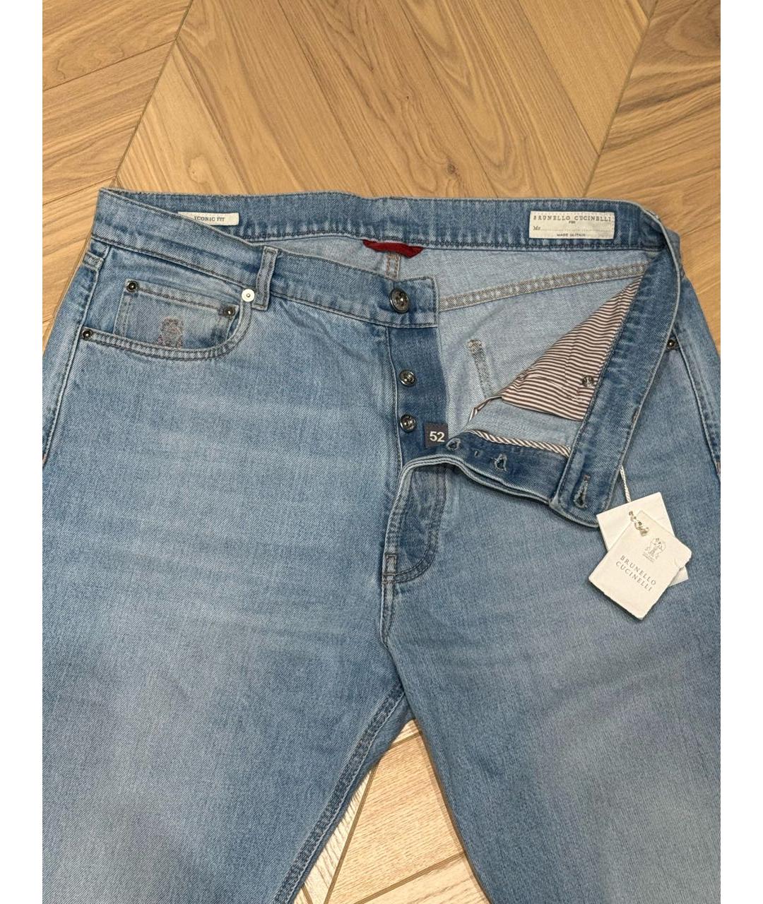 BRUNELLO CUCINELLI Голубые хлопковые джинсы, фото 3