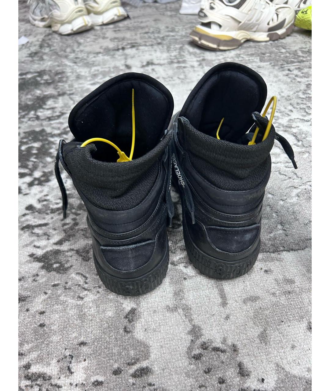 OFF-WHITE Черные кожаные высокие кроссовки / кеды, фото 4