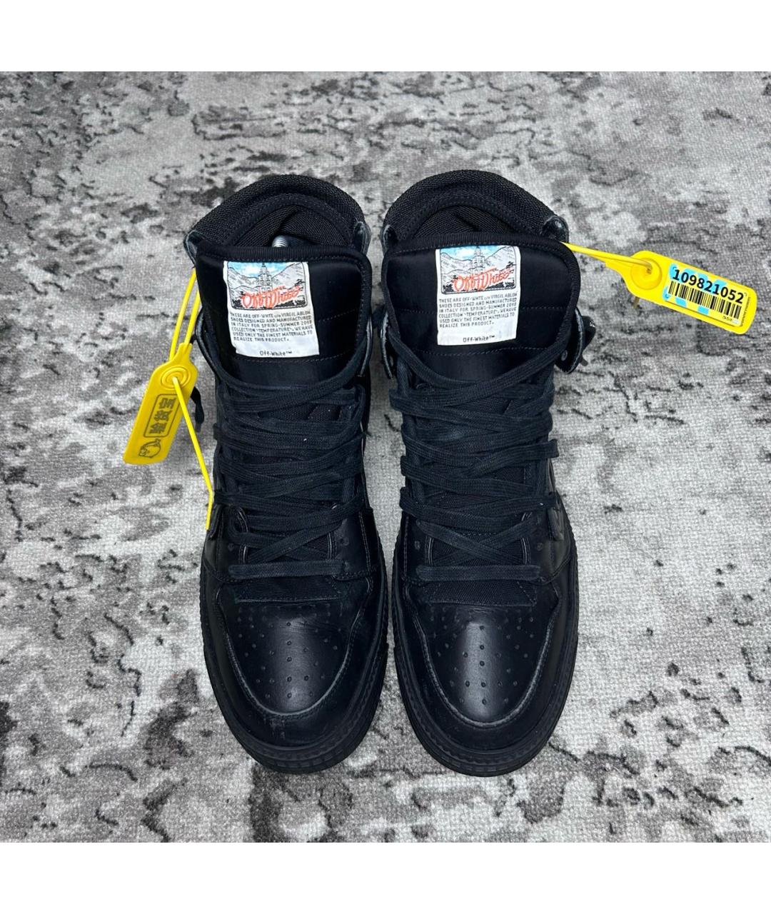 OFF-WHITE Черные кожаные высокие кроссовки / кеды, фото 2