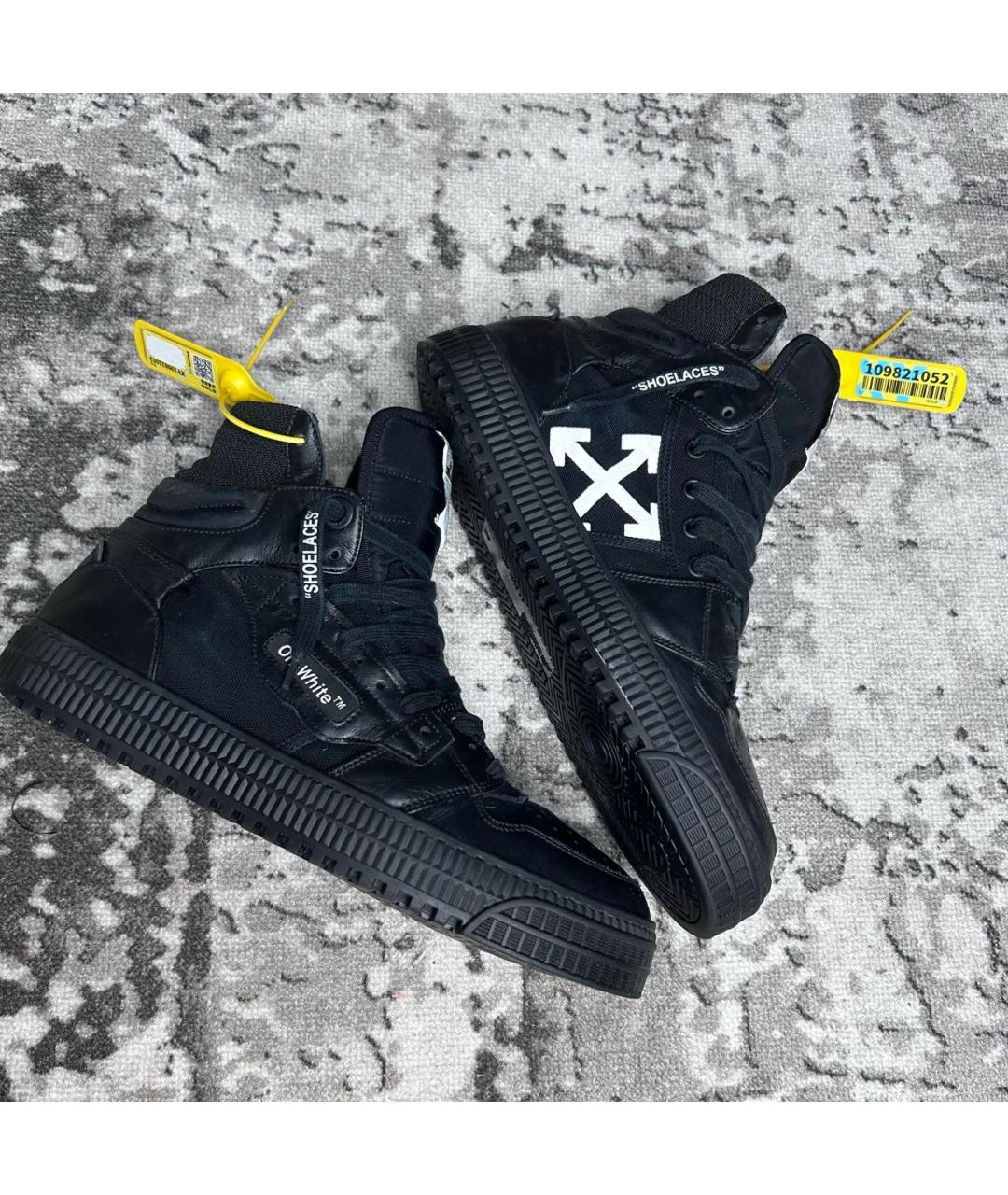 OFF-WHITE Черные кожаные высокие кроссовки / кеды, фото 5