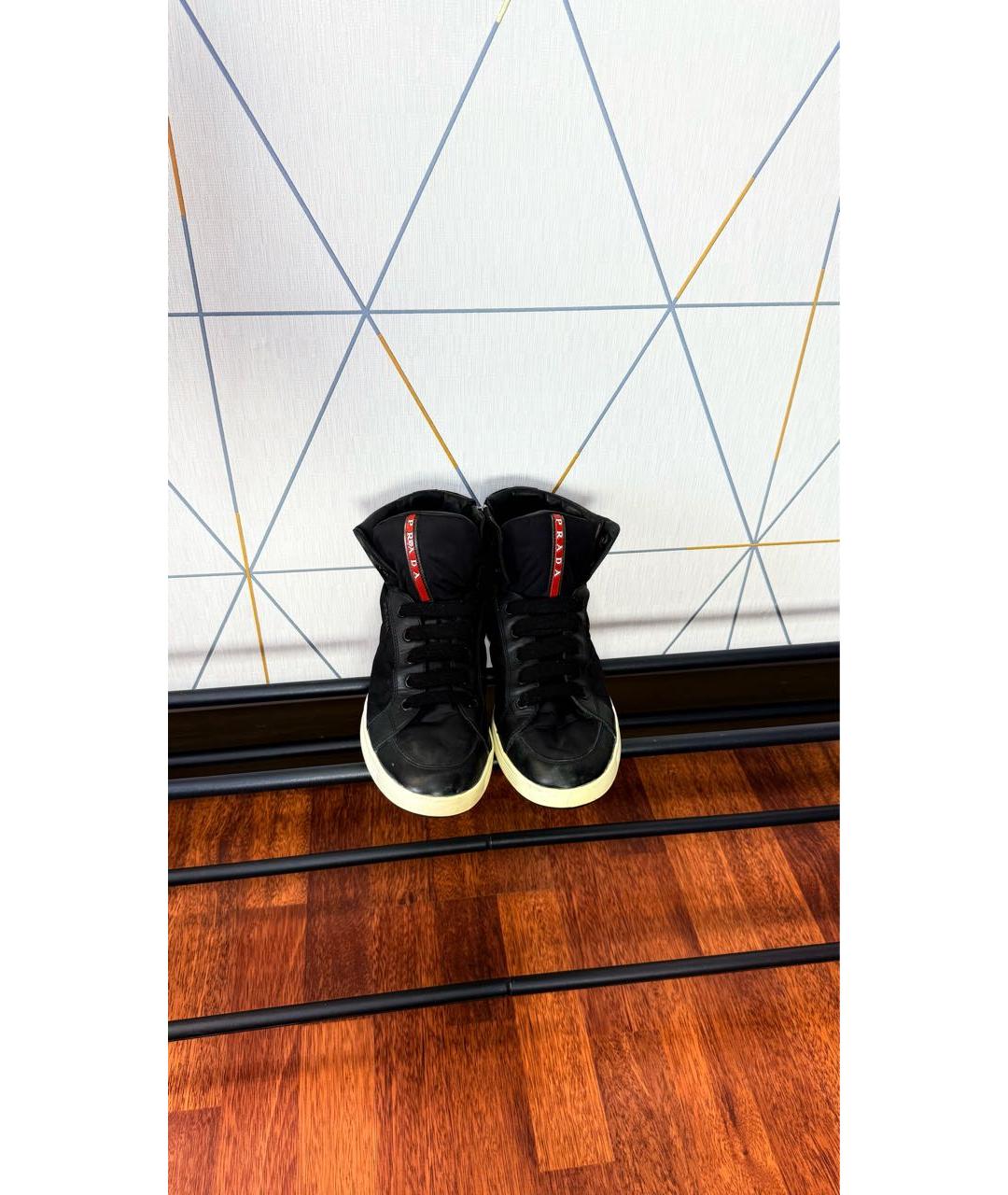 PRADA Черные кожаные высокие кроссовки / кеды, фото 2