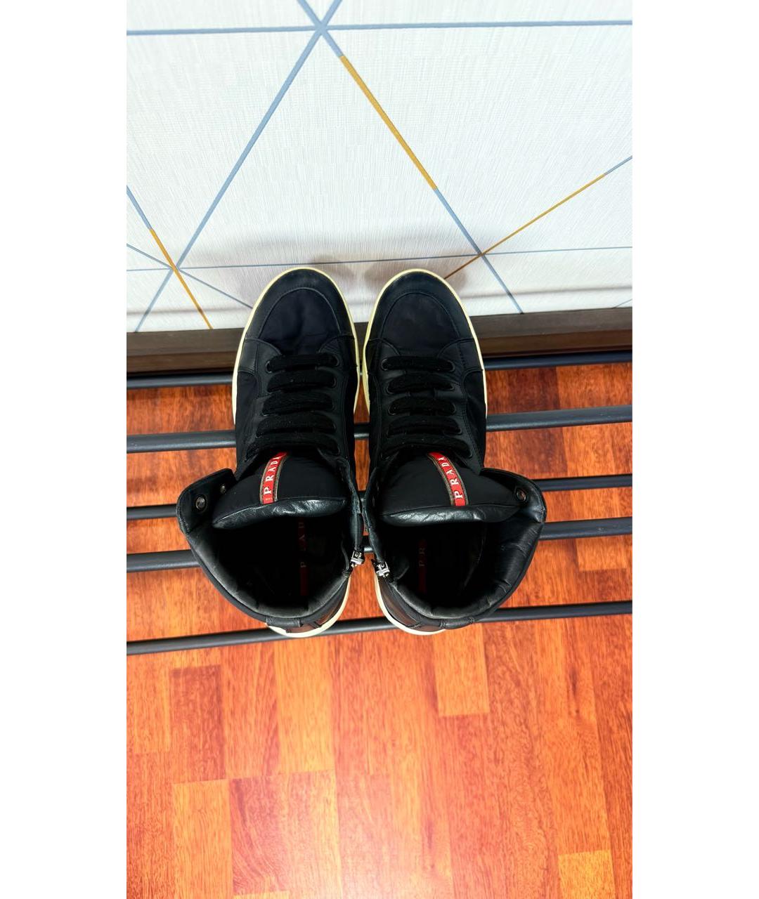 PRADA Черные кожаные высокие кроссовки / кеды, фото 3