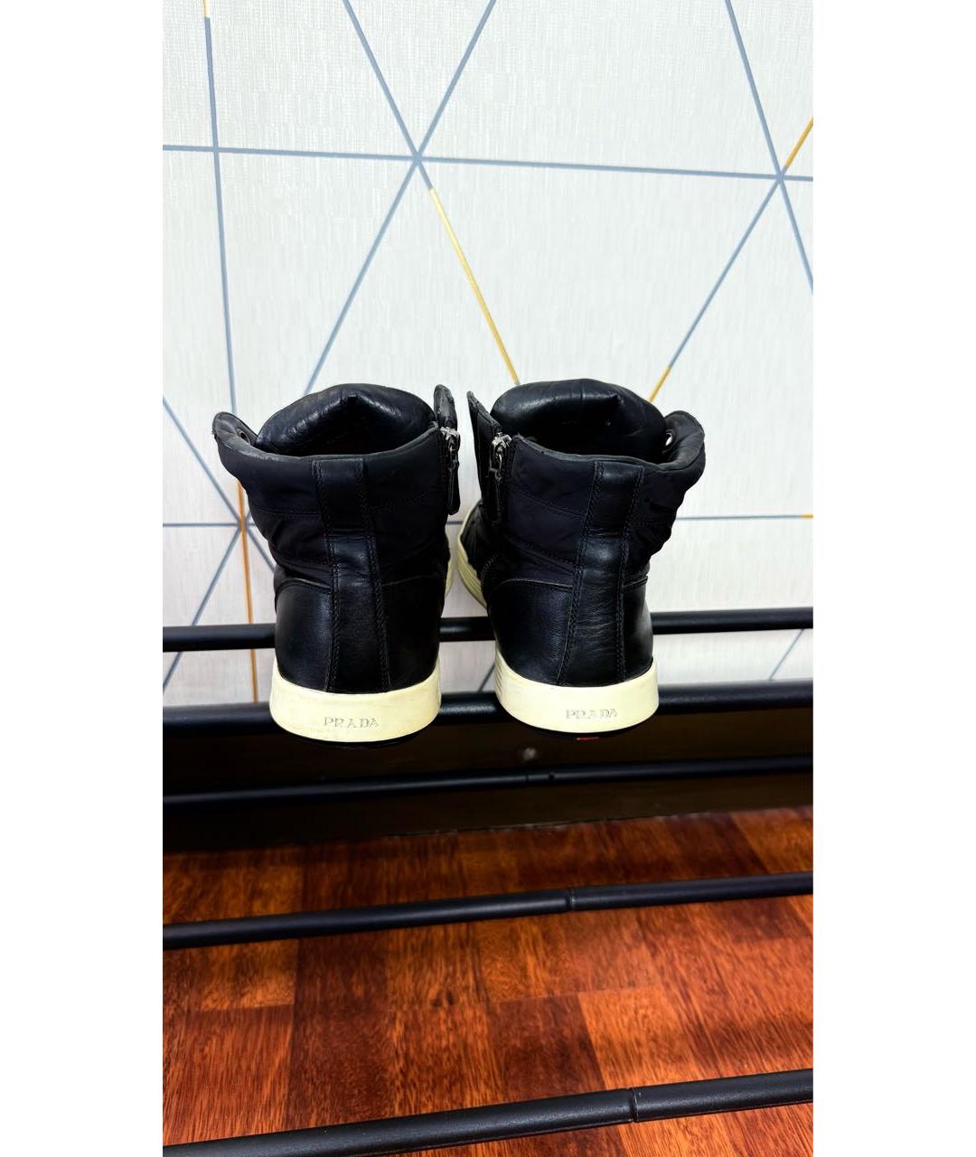 PRADA Черные кожаные высокие кроссовки / кеды, фото 4
