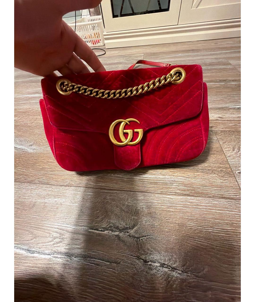 GUCCI Красная бархатная сумка через плечо, фото 7