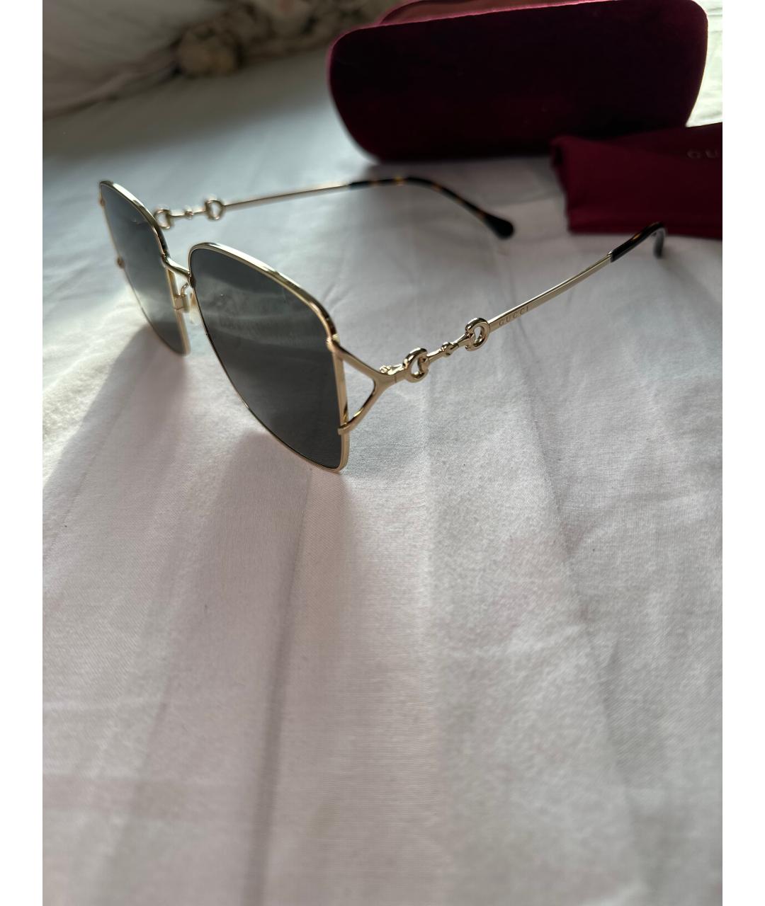 GUCCI Золотые металлические солнцезащитные очки, фото 5