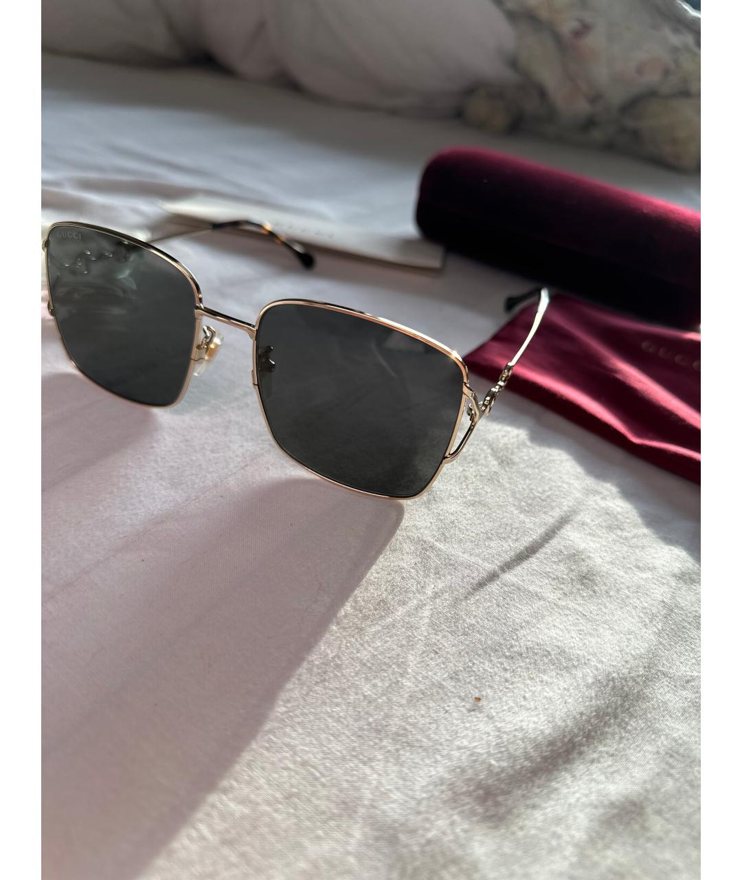 GUCCI Золотые металлические солнцезащитные очки, фото 3