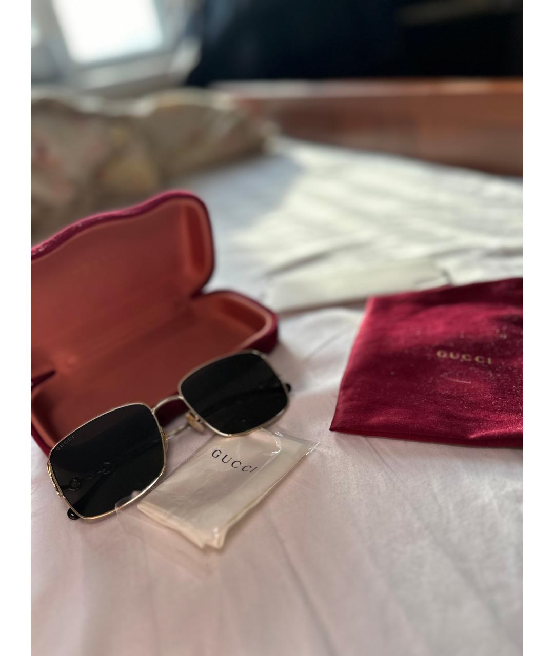 GUCCI Золотые металлические солнцезащитные очки, фото 6