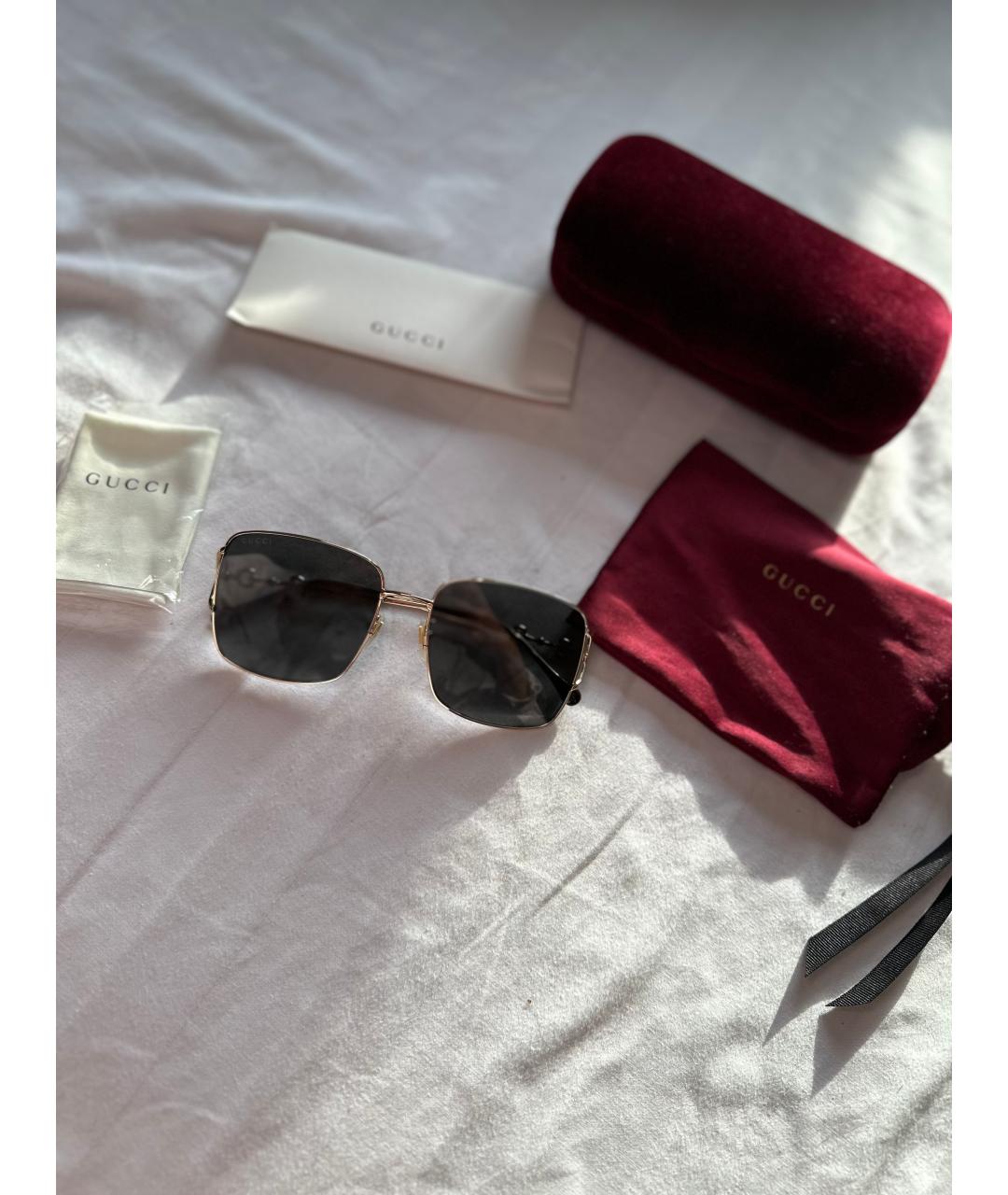 GUCCI Золотые металлические солнцезащитные очки, фото 7