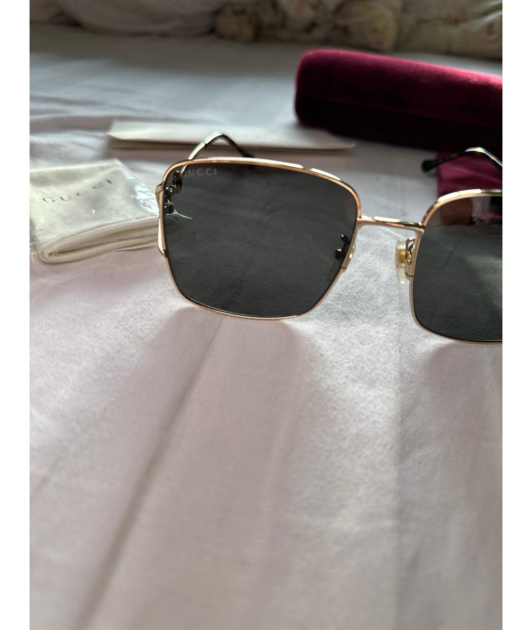 GUCCI Золотые металлические солнцезащитные очки, фото 2