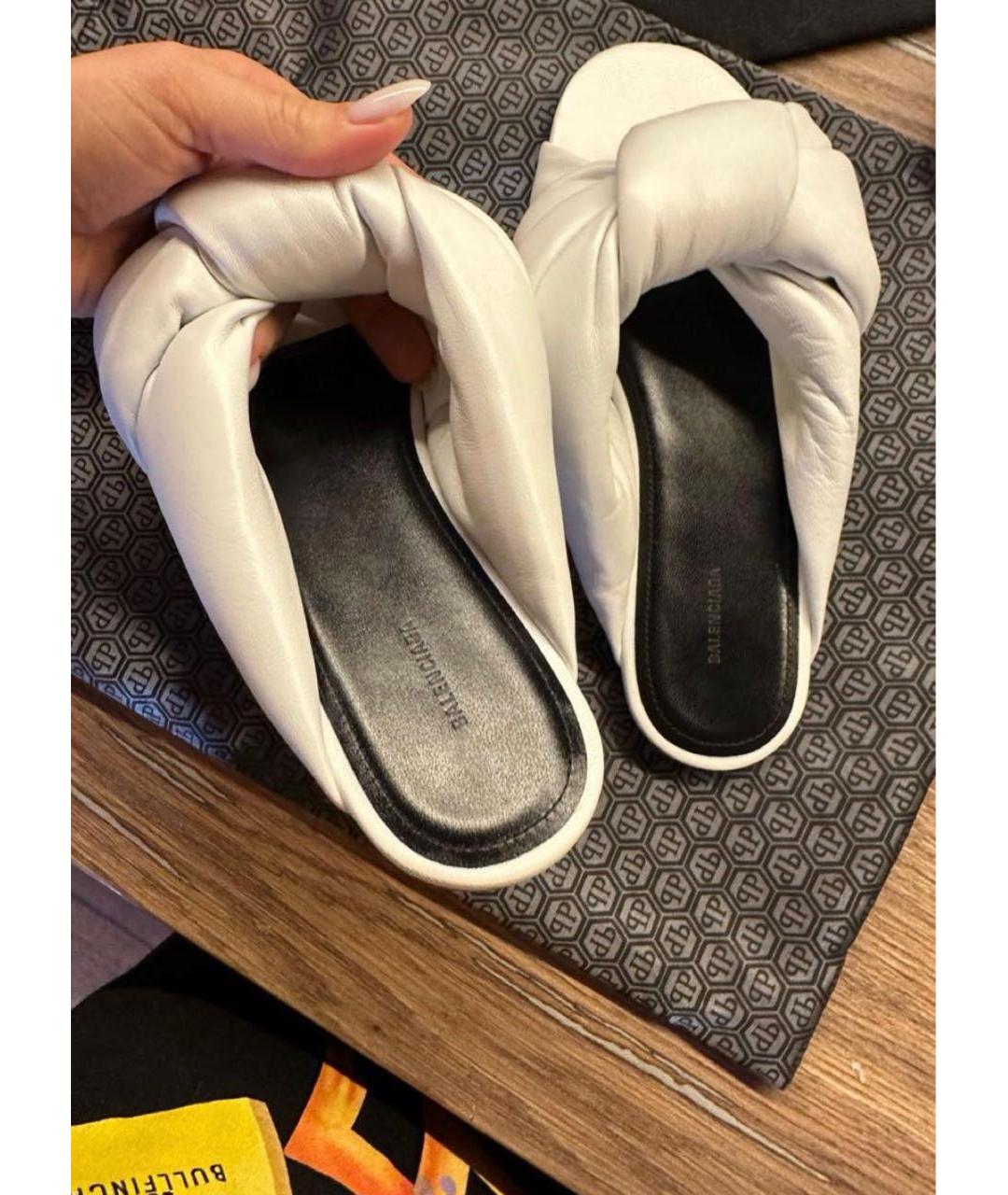 BALENCIAGA Белые кожаные шлепанцы, фото 3