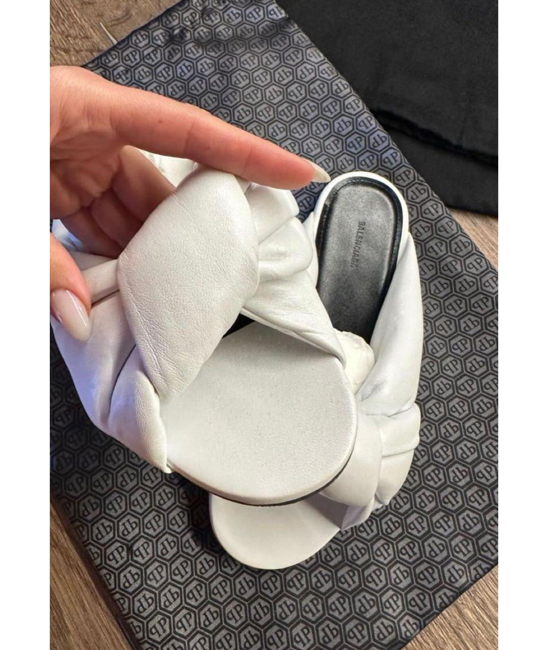BALENCIAGA Белые кожаные шлепанцы, фото 4