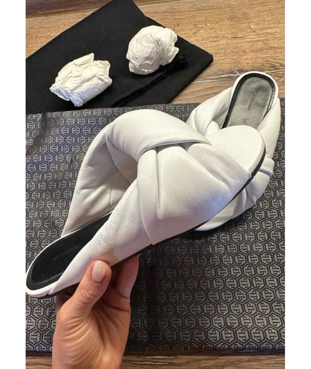 BALENCIAGA Белые кожаные шлепанцы, фото 5