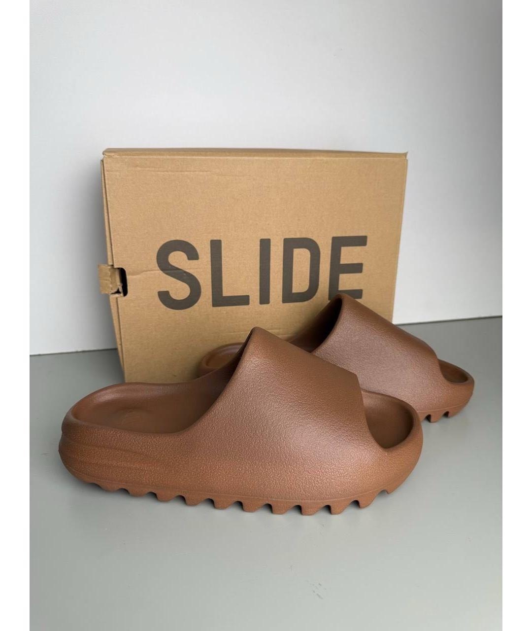 ADIDAS YEEZY Коричневые резиновые шлепанцы, фото 5