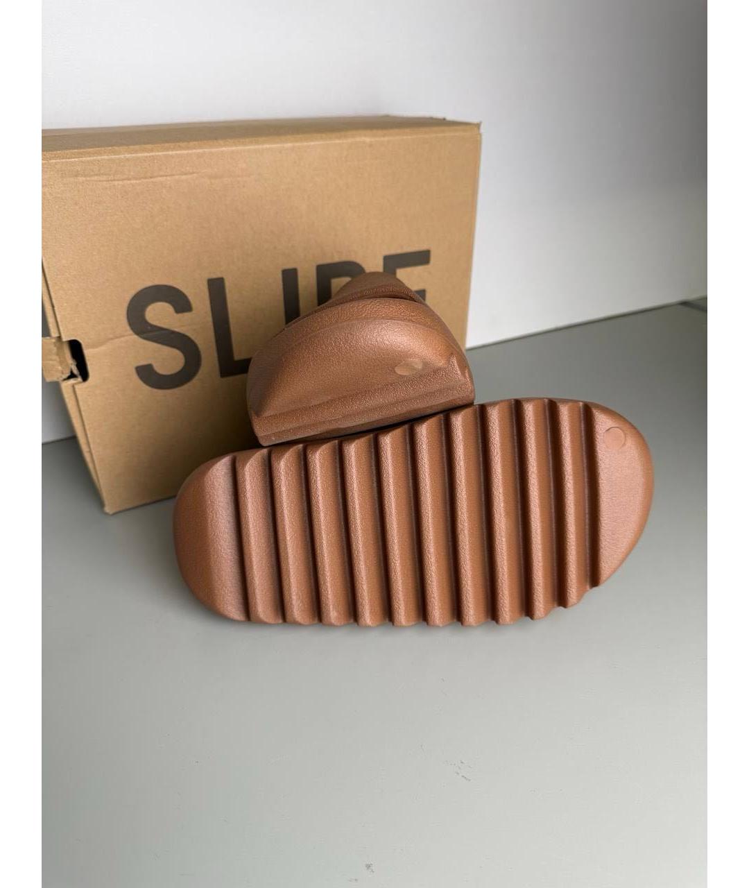 ADIDAS YEEZY Коричневые резиновые шлепанцы, фото 3