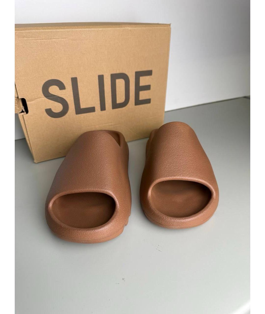ADIDAS YEEZY Коричневые резиновые шлепанцы, фото 2