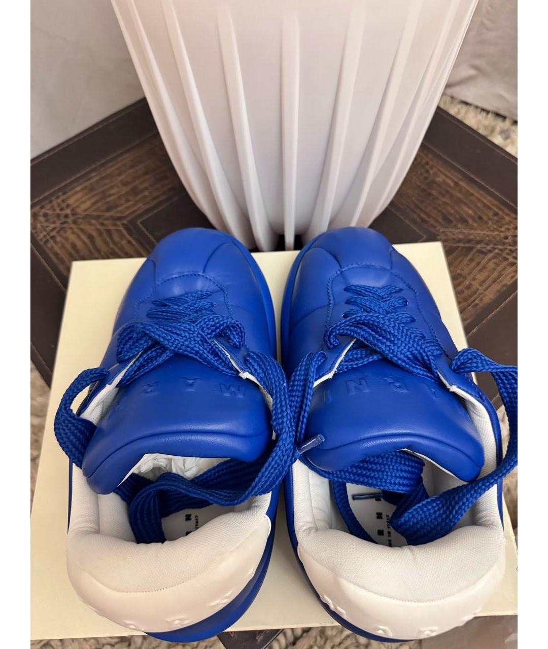 MARNI Синие кожаные низкие кроссовки / кеды, фото 3