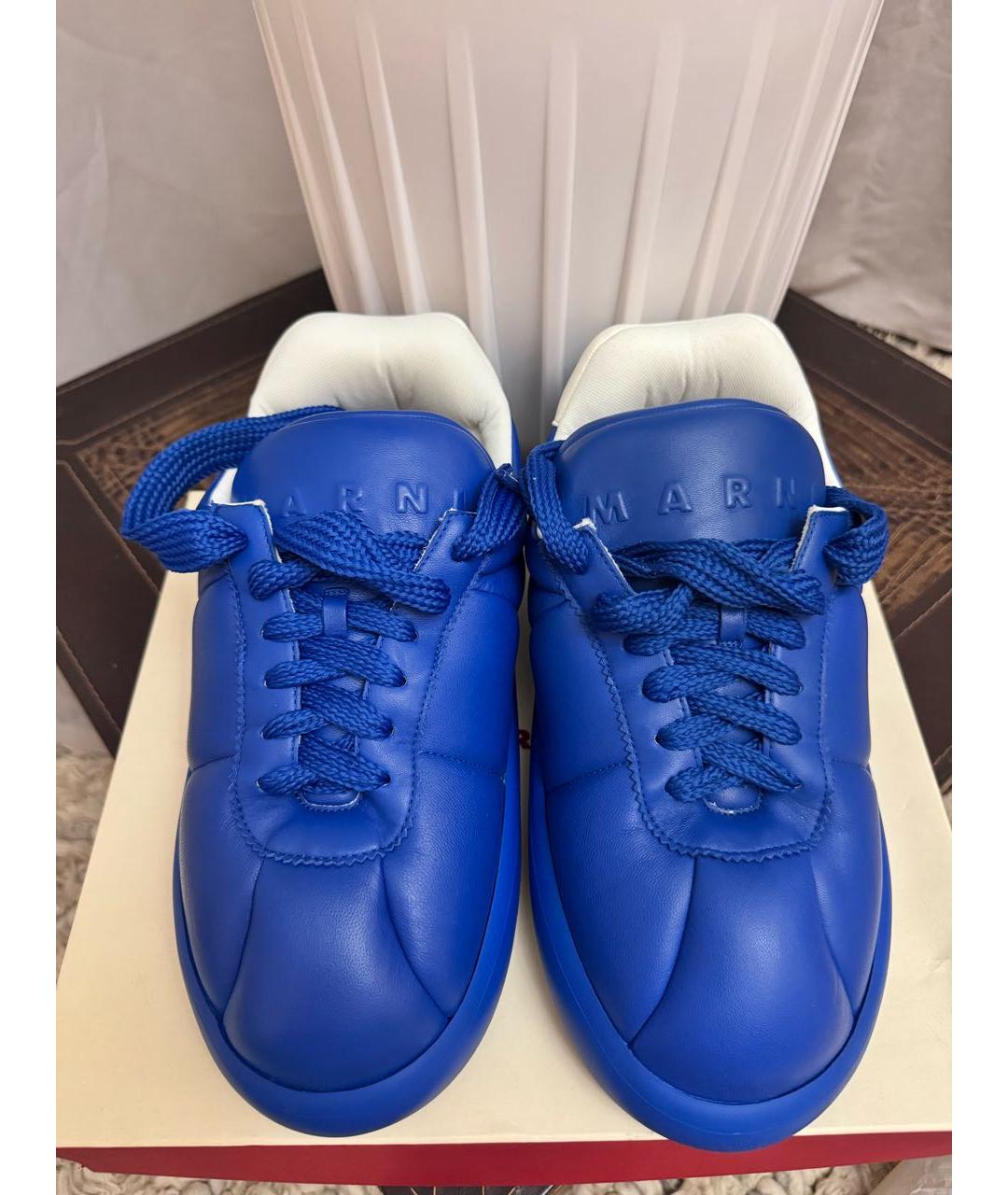 MARNI Синие кожаные низкие кроссовки / кеды, фото 2