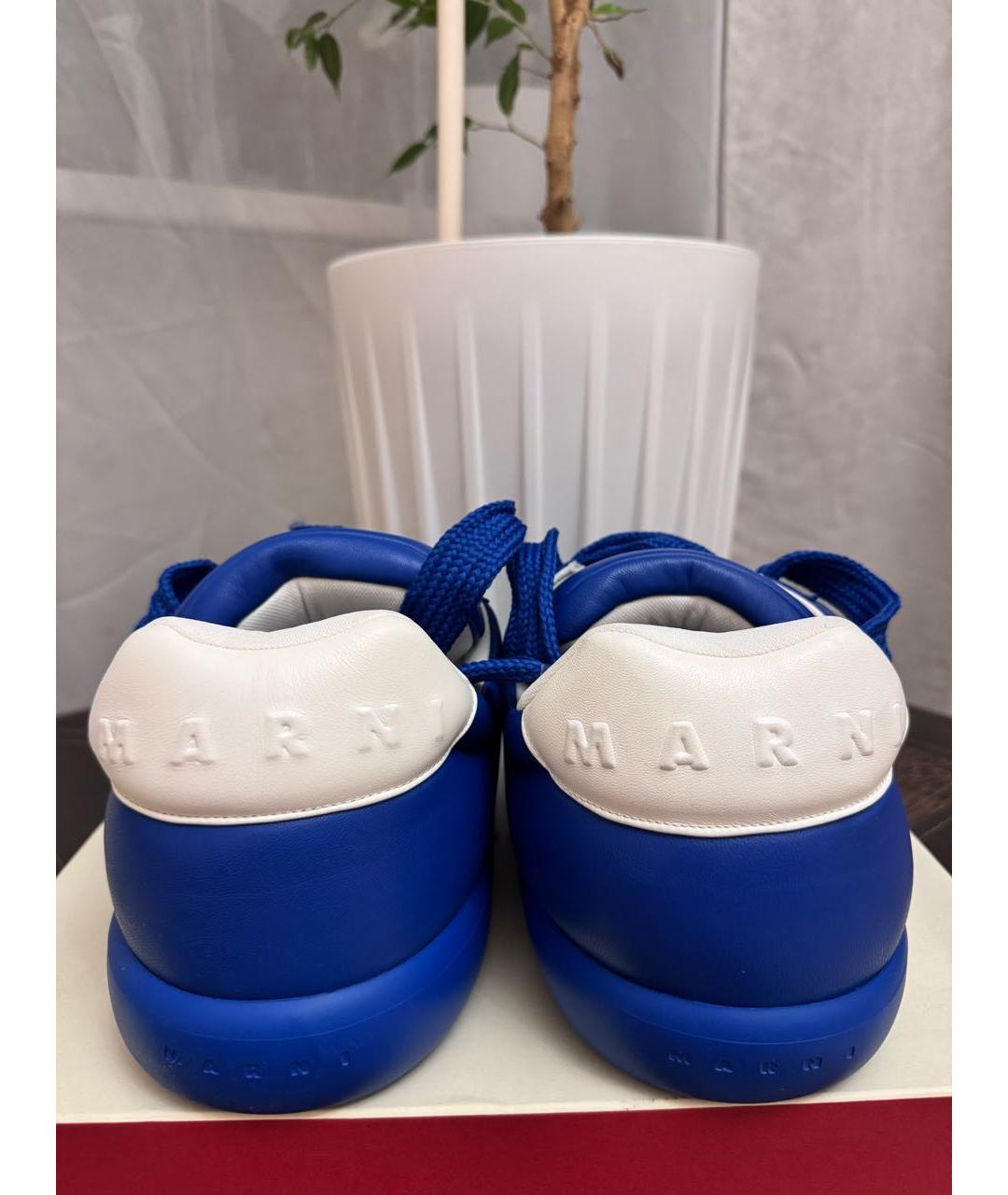 MARNI Синие кожаные низкие кроссовки / кеды, фото 4