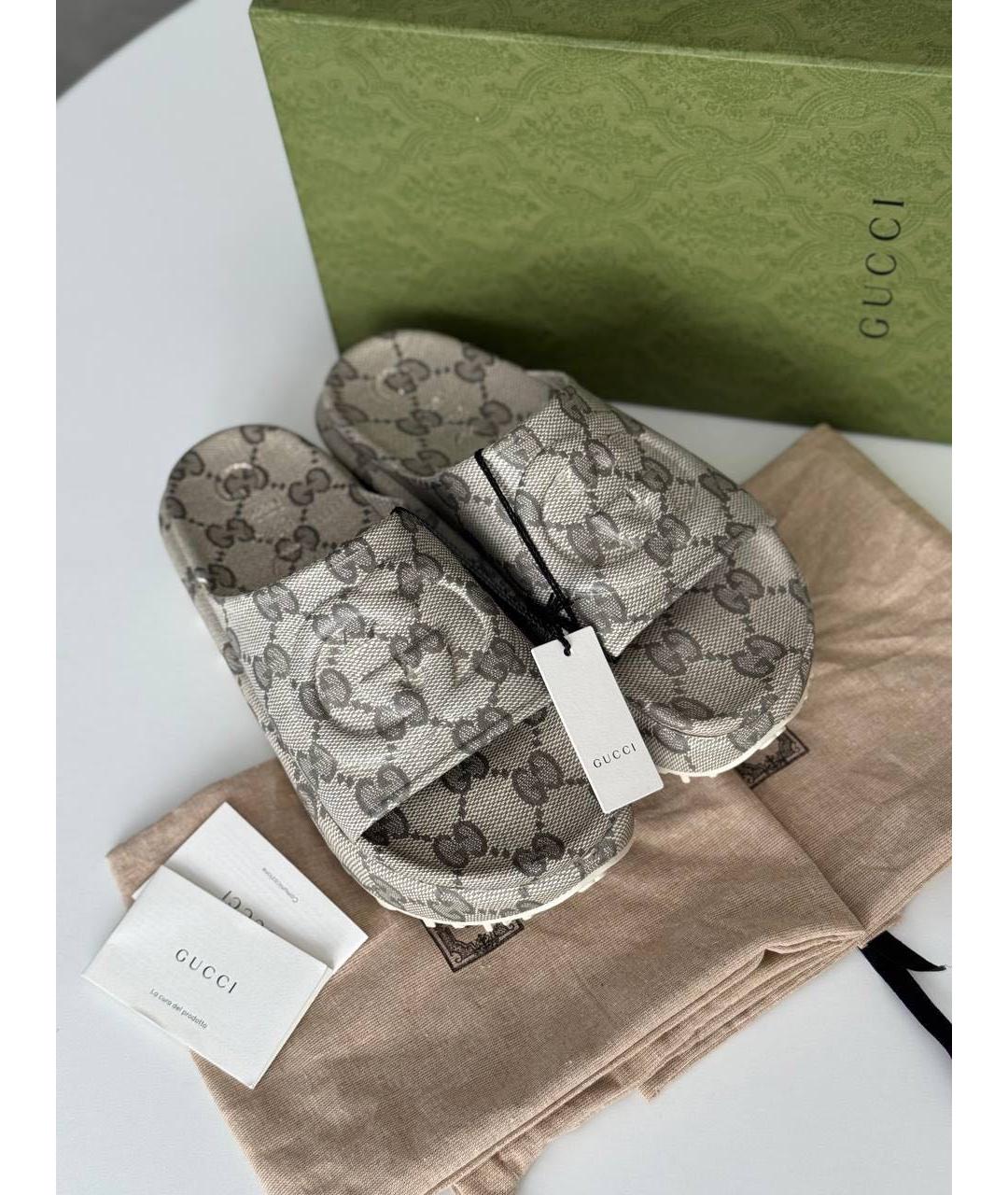 GUCCI Бежевые текстильные шлепанцы, фото 5